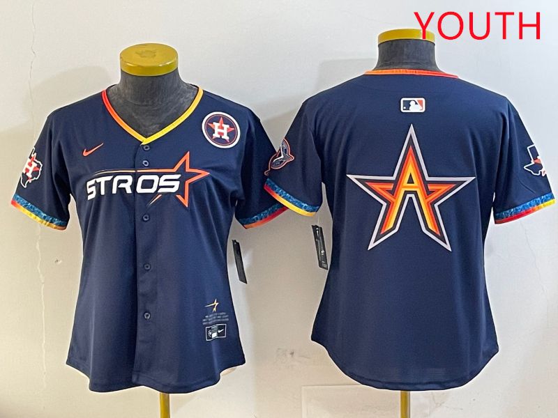 Youth Houston Astros Blank Drak Blue Fourth generation Joint Name 2025 Nike MLB Jersey style 5->youth mlb jersey->Youth Jersey